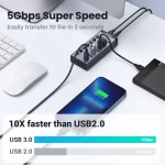 UGREEN USB C Hub 7-Port USB3.0 Splitter with Individual OFF/ON Switch LED Indicator for Desktop PC Laptop USB Ports Extender - Image 5