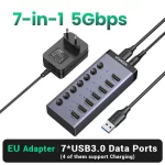 UGREEN USB C Hub 7-Port USB3.0 Splitter with Individual OFF/ON Switch LED Indicator for Desktop PC Laptop USB Ports Extender - Image 7