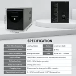 1500VA/900W UPS Power Supply Battery Backup Surge Protection 4 Outlets for Home and Office Dataline Protection - Image 2