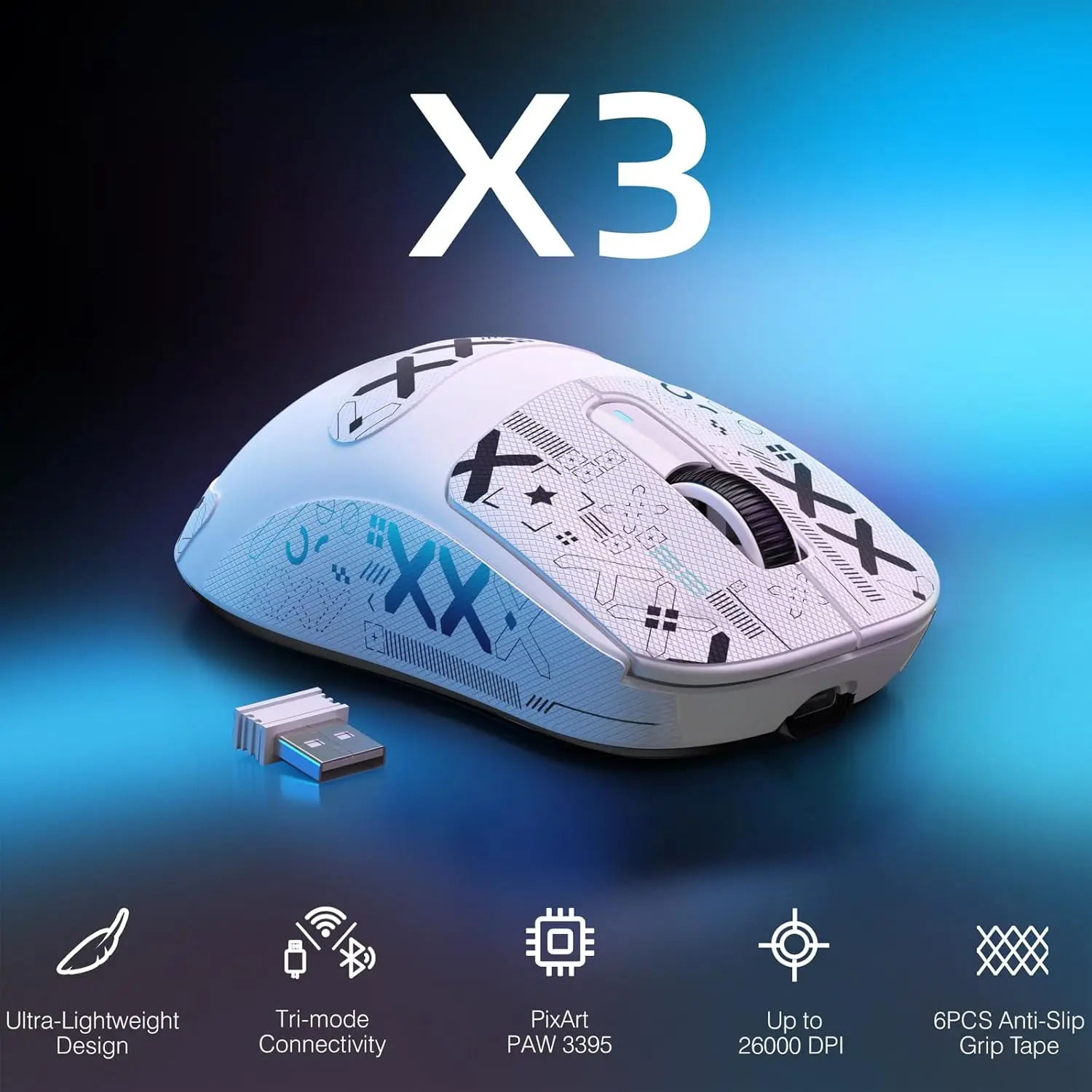 S3e7cb149c17d4e4a85d9ed9dcbf3fc35B.webp ATTACK SHARK X3 Lightweight Wireless Gaming Mouse, 49g Tri-Mode,PAW3395 26K DPI Sensor, 200h Battery Life,5 Programmable Buttons - Image 1