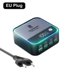 8-Ports GaN Charger Atmosphere Light Digital Display Desktop USB Type C 100W PD PPS Fast Charging for IPhone 17 Laptop Samsung - Image 11