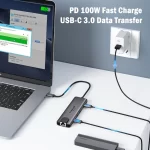 Lemorele TC44L 6 in-1 USB 3.0 HUB Type C Docking Station 4K@60Hz HDMI2.0 RJ45 1000Mbps Ethernet SD/TF Slot Macbook Pro Laptop - Image 3
