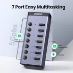 UGREEN USB C Hub 7-Port USB3.0 Splitter with Individual OFF/ON Switch LED Indicator for Desktop PC Laptop USB Ports Extender - Image 2
