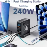 ASOMETECH 240W GaN Fast Charging Station 6 in 1 140W PD3.1 USB Type C PD QC3.0 PPS Desktop Charger For MacBook iPhone 16 Samsung - Image 3