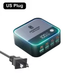 8-Ports GaN Charger Atmosphere Light Digital Display Desktop USB Type C 100W PD PPS Fast Charging for IPhone 17 Laptop Samsung - Image 10