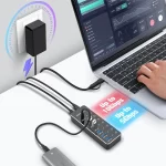 RSHTECH 7-Port Powered USB C Hub with 10Gbps USB-C 3.2 Ports Individual Touch Switches 5V/3A Power Adapter Laptop USB Splitter - Image 2