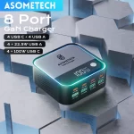 8-Ports GaN Charger Atmosphere Light Digital Display Desktop USB Type C 100W PD PPS Fast Charging for IPhone 17 Laptop Samsung