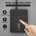 TRANSTON   power strip surge protector with 9 Ac Outlets,3 USB & 2 USB-C,5ft Cable,Weaving thread,45° tilt plug,Black - Image 3