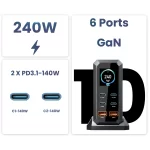 ASOMETECH 240W GaN Fast Charging Station 6 in 1 140W PD3.1 USB Type C PD QC3.0 PPS Desktop Charger For MacBook iPhone 16 Samsung - Image 6