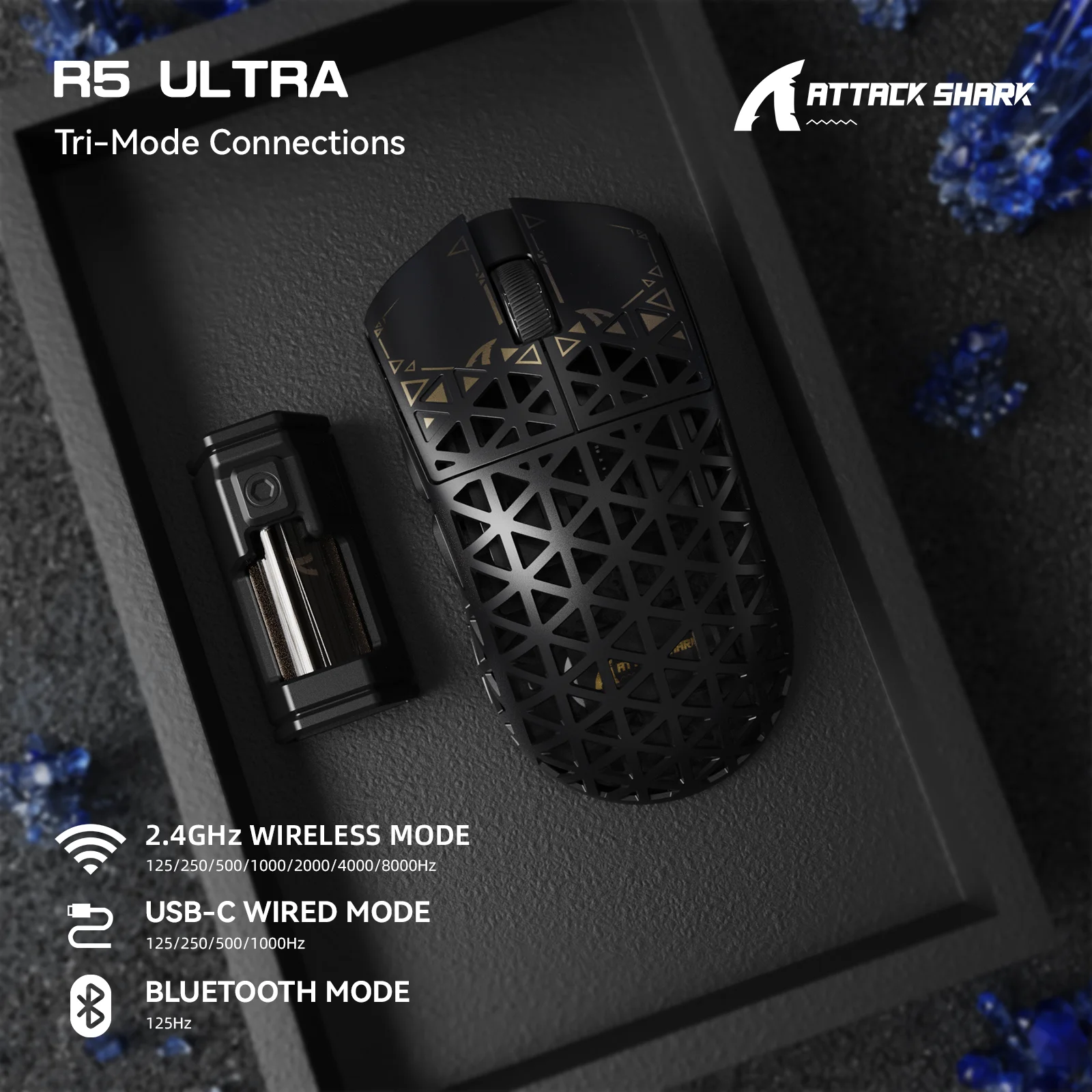 Sa1b3c7d12b324c479b5502489c7a6d2ew-1.webp ATTACK SHARK R5 Ultra 8K Carbon Fiber Wireless Gaming Mouse with 42000 DPI-PAW3950 MAX Sensor -39g Ultra-Lightweight for Win/Mac - Image 1