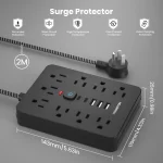 TRANSTON   power strip surge protector with 9 Ac Outlets,3 USB & 2 USB-C,5ft Cable,Weaving thread,45° tilt plug,Black - Image 2