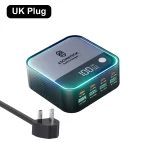 8-Ports GaN Charger Atmosphere Light Digital Display Desktop USB Type C 100W PD PPS Fast Charging for IPhone 17 Laptop Samsung - Image 9