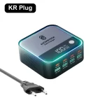 8-Ports GaN Charger Atmosphere Light Digital Display Desktop USB Type C 100W PD PPS Fast Charging for IPhone 17 Laptop Samsung - Image 7