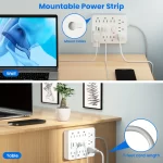 Power Outlet with Surge Protector, 9 sockets 3 USB Ports,5ft Extension Cord, Quick Charge, For Home and Office,White - Image 4