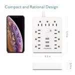 Power Outlet with Surge Protector, 9 sockets 3 USB Ports,5ft Extension Cord, Quick Charge, For Home and Office,White - Image 2