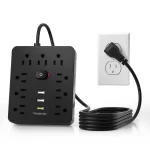 TRANSTON Power Outlet with Surge Protector, 9 power strip 3 USB Ports, 5ft Extension Cord, Quick Charge, For Homeand off