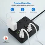 TRANSTON Power Outlet with Surge Protector, 9 power strip 3 USB Ports, 5ft Extension Cord, Quick Charge, For Homeand off - Image 4