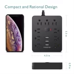 TRANSTON Power Outlet with Surge Protector, 9 power strip 3 USB Ports, 5ft Extension Cord, Quick Charge, For Homeand off - Image 2